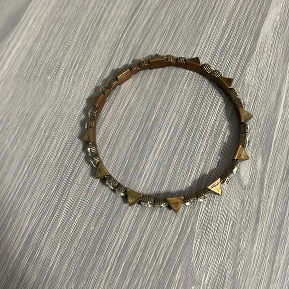 Vintage Gold or Bronze Bangle Bracelet with Pyramids and CZ Diamonds, EUC - Picture 3 of 6